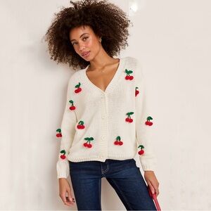 Francesca’s Knit Cherry Bobble Cardigan - Cream V-Neck Button Up Cardigan NWT